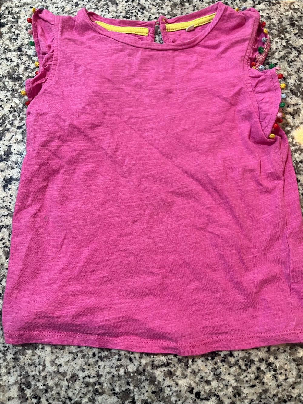 Girls Bright Pink Pom Trim Tank